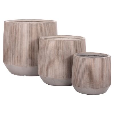 GARDEN PLANTERS ROUND SET 3PCS SERIES GARDENER HM4724 FIBERCLAY IN LIGHT BROWN COLOR Φ55x55Hcm.
