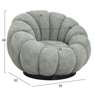 ARMCHAIR SWIVEL GRYMM HM9601.05 PISTACHIO GREEN BOUCLE-BLACK METAL BASE 95x92x68Hcm.