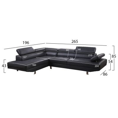LEFT CORNER-SOFA GORO -BLACK PU 270x200x87Η cm