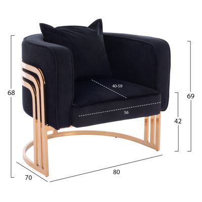 TIANA ARMCHAIR WITH GOLD METAL FRAME AND LOW BACK IN A SEMI-CIRCULAR ARRANGEMENT HM8738.04