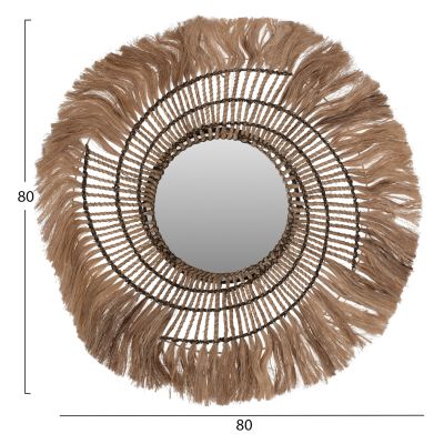 MIRROR ROUND ABACA FIBERS IN NATURAL COLOR AND BLACK ROPE 80x4x80Hcm.HM7741