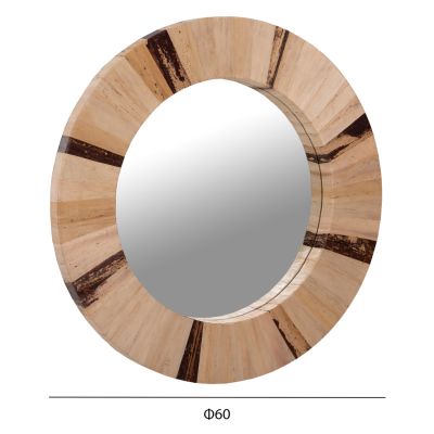 WALL MIRROR ROUND HM7837 DRIED PALM LEAF FIBER FRAME IN NATURAL COLOR Φ60x4cm.