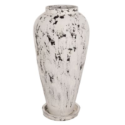 DECORATIVE FLOOR VASE WITH SAUCER-BASE LAUREL HM7937 TERRACOTTA IN WHITE PATINA Φ45x100Hcm.