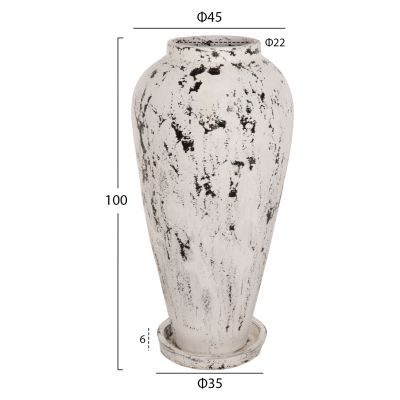 DECORATIVE FLOOR VASE WITH SAUCER-BASE LAUREL HM7937 TERRACOTTA IN WHITE PATINA Φ45x100Hcm.