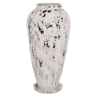 DECORATIVE FLOOR VASE WITH SAUCER-BASE LAUREL HM7937 TERRACOTTA IN WHITE PATINA Φ45x100Hcm.