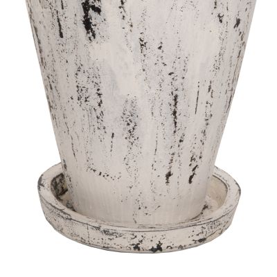 DECORATIVE FLOOR VASE WITH SAUCER-BASE LAUREL HM7937 TERRACOTTA IN WHITE PATINA Φ45x100Hcm.