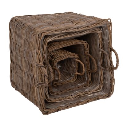 DECORATIVE BASKETS KATER 4PCS HM9657 KUBU RATTAN IN GREY 52x52x50-57Hcm.