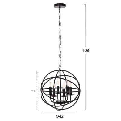 CEILING PENDANT LAMP HM4127 BLACK METAL SPHERE 6-LIGHT Φ42x108Hcm.