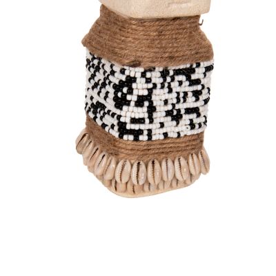 TABLE STATUETTE SUMBA HM4309 MADE OF WHITE PARAS STONE-BEADS-SEAGRASS ROPE 7x7x17Hcm.