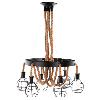 CEILING PENDANT LAMP HM4130 6-LIGHT BLACK METAL-ROPE Φ54-60x125Hcm.