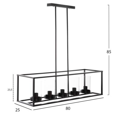 CEILING PENDANT LAMP HM4082 BLACK AND GLASS 80x25x23,5-85H cm.