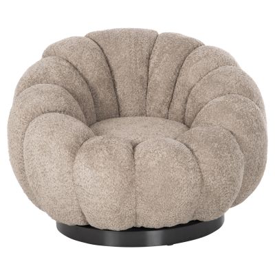 ARMCHAIR SWIVEL GRYMM HM9601.08 BROWNISH BEIGE BOUCLE-BLACK METAL BASE 95x92x68Hcm.