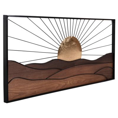 ДЕКОРАЦИЯ ЗА СТЕНА -ЕСТЕСТВЕНИ ДЪРВЕСНИ ЦВЕТОВЕ-ЧЕРЕН МЕТАЛ 117x3x50Hcm.