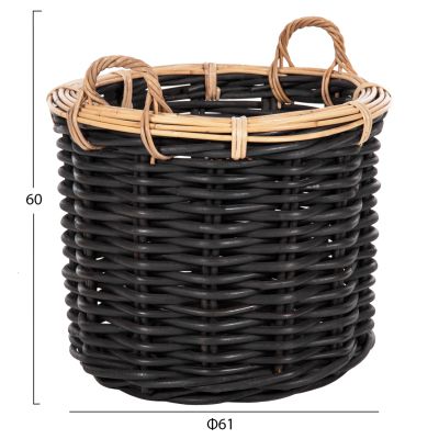 FLOOR BASKETS 2PCS POTTS HM4379 CL RATTAN IN BLACK&NATURAL Φ61+Φ45cm.