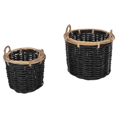 FLOOR BASKETS 2PCS POTTS HM4379 CL RATTAN IN BLACK&NATURAL Φ61+Φ45cm.