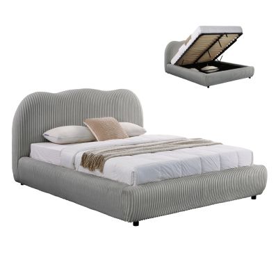 DOUBLE BED WITH STORAGE SPACE KALLY HM729.01 GREY FEAUX FUR FABRIC--MATTRESS 160x200cm.