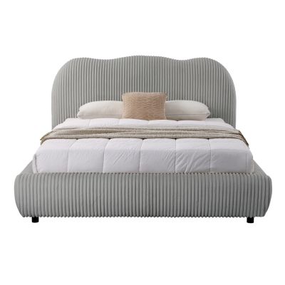DOUBLE BED WITH STORAGE SPACE KALLY HM729.01 GREY FEAUX FUR FABRIC--MATTRESS 160x200cm.