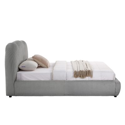 DOUBLE BED WITH STORAGE SPACE KALLY HM729.01 GREY FEAUX FUR FABRIC--MATTRESS 160x200cm.