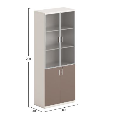 BOOKCASE NEWLINE HM18281 MELAMINE IN WHITE & BROWN--GLASS 80x40x200Hcm.