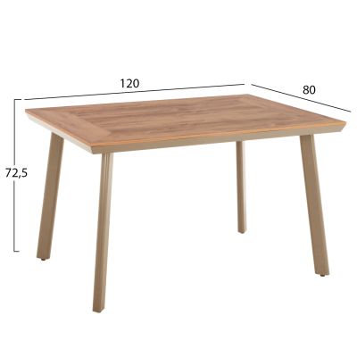 ALUMINUM DINING TABLE TABER HM5562.04 CAPPUCCINO WITH POLYWOOD TOP 120x80x75Hcm.