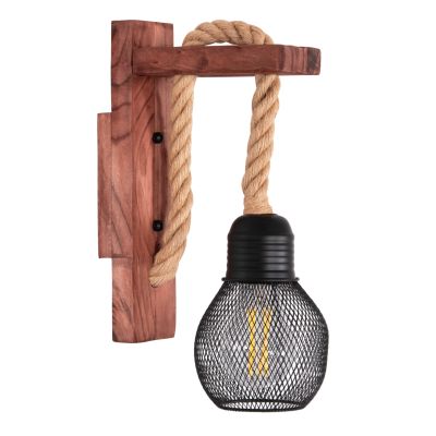 WALL SCONCE BARN2 HM4480 WOODEN BASE-HEMP ROPE-METAL 12x19.5x29Hcm.