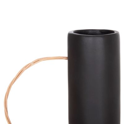 DECORATIVE VASE MIBO HM4688.01L TERRACOTTA IN BLACK--HANDLE NATURAL RATTAN 23x14x35Hcm