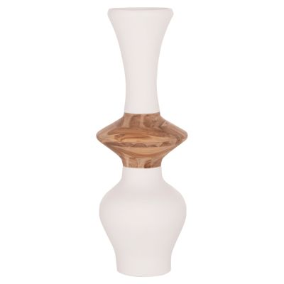 DECORATIVE FLOOR VASE NEBULA HM4660.02S FIBER CEMENT IN WHITE--TEAK WOOD Φ45x115Hcm.