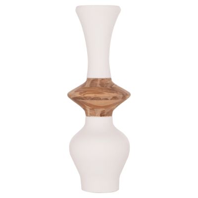 DECORATIVE FLOOR VASE NEBULA HM4660.02S FIBER CEMENT IN WHITE--TEAK WOOD Φ45x115Hcm.