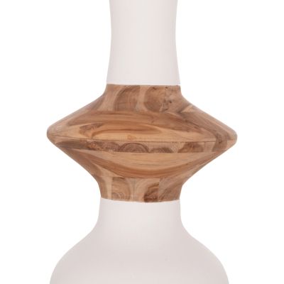 DECORATIVE FLOOR VASE NEBULA HM4660.02S FIBER CEMENT IN WHITE--TEAK WOOD Φ45x115Hcm.