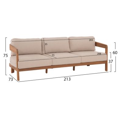OUTDOOR LOUNGE SET 4PCS SOLARA HM6514 ACACIA WOOD--POLYESTER CUSHIONS COVERS IN ECRU
