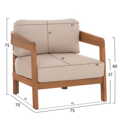 OUTDOOR LOUNGE SET 4PCS SOLARA HM6514 ACACIA WOOD--POLYESTER CUSHIONS COVERS IN ECRU