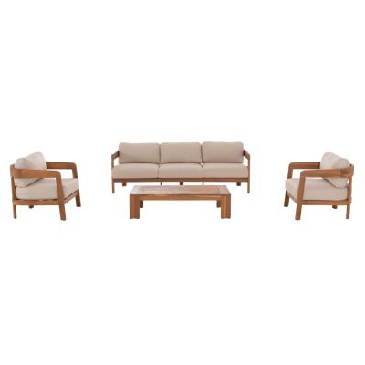 OUTDOOR LOUNGE SET 4PCS SOLARA HM6514 ACACIA WOOD--POLYESTER CUSHIONS COVERS IN ECRU