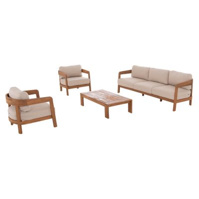 OUTDOOR LOUNGE SET 4PCS SOLARA HM6514 ACACIA WOOD--POLYESTER CUSHIONS COVERS IN ECRU