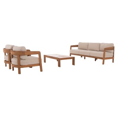 OUTDOOR LOUNGE SET 4PCS SOLARA HM6514 ACACIA WOOD--POLYESTER CUSHIONS COVERS IN ECRU