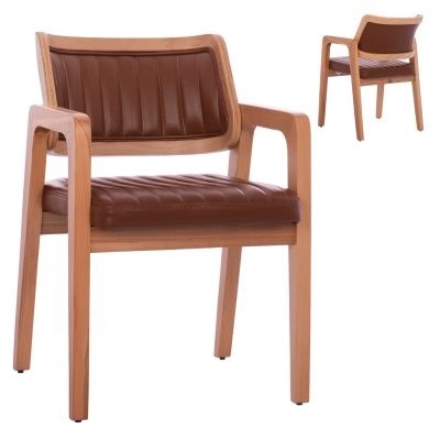 ARMCHAIR “LUCERO” HM9279.43 TAMPA PU LEATHER & NATURAL WOODEN FRAME 56X65X81H CM.
