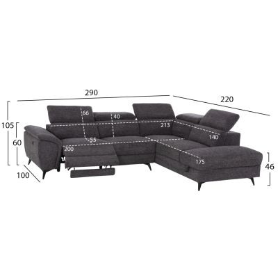 SOFA RIGHT CORNER-RECLINE & STORAGE SPACE RESTRO ΗΜ3339.01R GREY FABRIC 290x220x80Hcm.