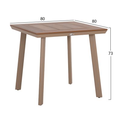 ALUMINUM DINING TABLE SQUARE TABER HM5563.04 CAPPUCCINO WITH POLYWOOD TOP 80x80x73Hcm.