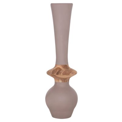DECORATIVE FLOOR VASE NEBULA HM4660.05M FIBER CEMENT IN TAUPE--TEAK WOOD Φ45x148Hcm.