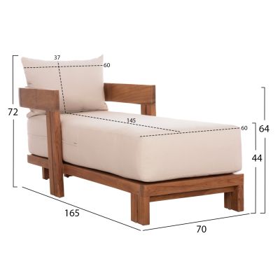 ШЕЗЛОНГ С ВЪЗГЛАВНИЦИ СЕРИЯ KIOTO-ЕСТЕСТВЕН ЦВЯТ 165x70x64Всм.