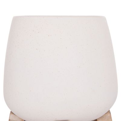 INDOOR POT FRELLO HM4674.02S FIBER CEMENT IN WHITE--TEAK STAND 14.5x14.5x16Hcm.