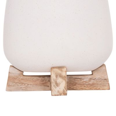 INDOOR POT FRELLO HM4674.02S FIBER CEMENT IN WHITE--TEAK STAND 14.5x14.5x16Hcm.