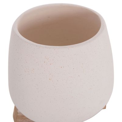 INDOOR POT FRELLO HM4674.02S FIBER CEMENT IN WHITE--TEAK STAND 14.5x14.5x16Hcm.