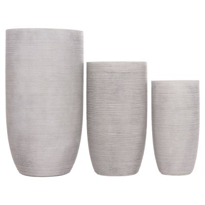 GARDEN PLANTERS CYLINDRICAL SET 3PCS SERIES GARDENER HM4721 FIBERCLAY--IN CEMENT COLOR Φ42.5x78.5Hcm.