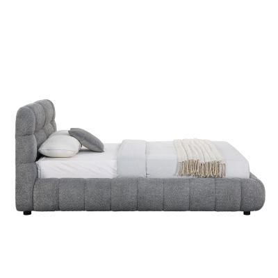 DOUBLE BED WITH STORAGE SPACE MOLEN HM730.01 GREY BOUCLE FABRIC--MATTRESS 160x200cm.