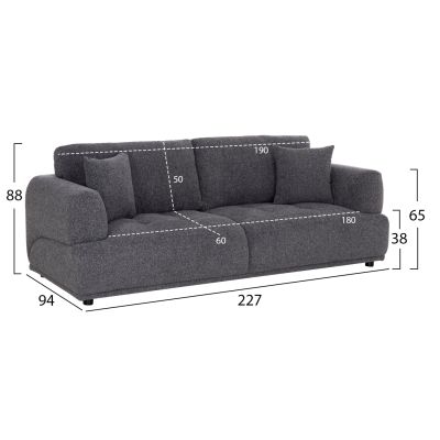 SOFA 3-SEATER STRUCTO-GREY FABRIC 227x94x88Hcm.