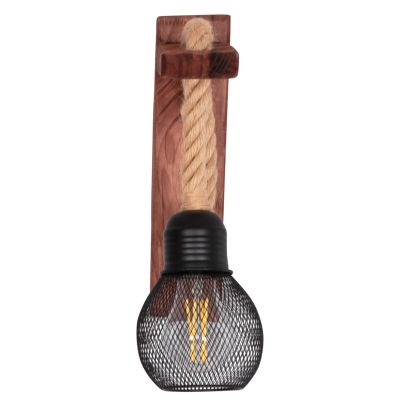 WALL SCONCE BARN2 HM4480 WOODEN BASE-HEMP ROPE-METAL 12x19.5x29Hcm.