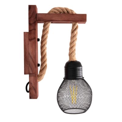 WALL SCONCE BARN2 HM4480 WOODEN BASE-HEMP ROPE-METAL 12x19.5x29Hcm.
