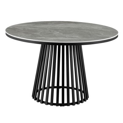 DINING TABLE ROUND CHARM- GREY MARBLE--BLACK BASE Φ120x75Hcm.