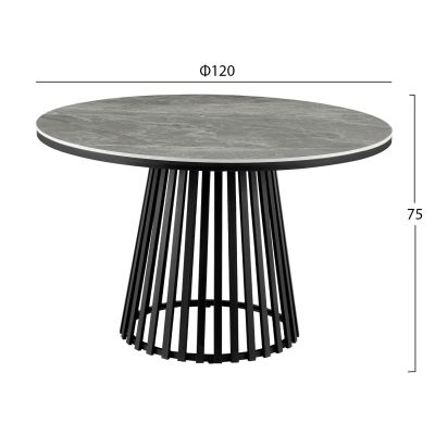 DINING TABLE ROUND CHARM- GREY MARBLE--BLACK BASE Φ120x75Hcm.
