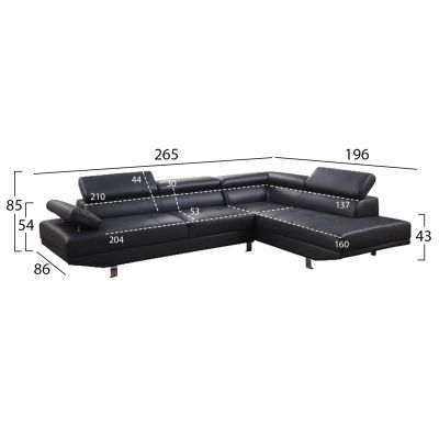 RIGHT CORNER SOFA GORO HM3085.10L BLACK PU 265x196x85Hcm